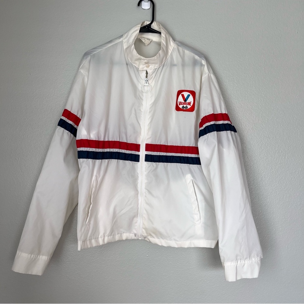 Vavoline Vintage Racing Jacket XL Men’s Windbreaker White Red Blue Zip Up